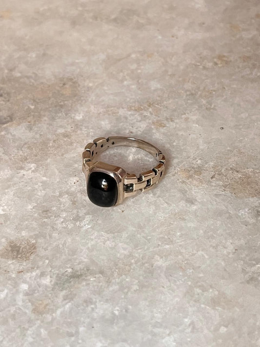 Black Onyx Cuban Link Band 925 Sterling Silver Ring