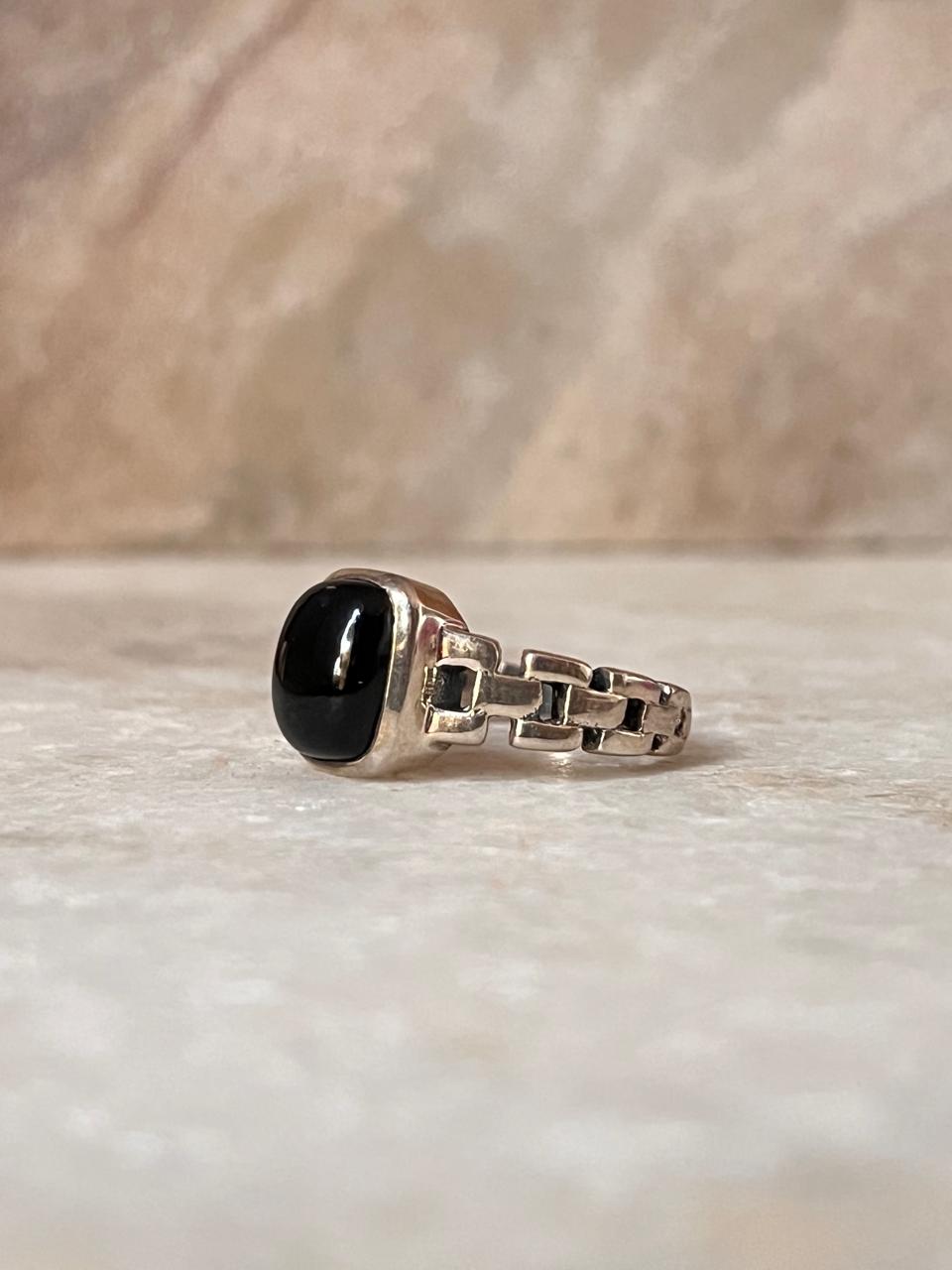 Black Onyx Cuban Link Band 925 Sterling Silver Ring