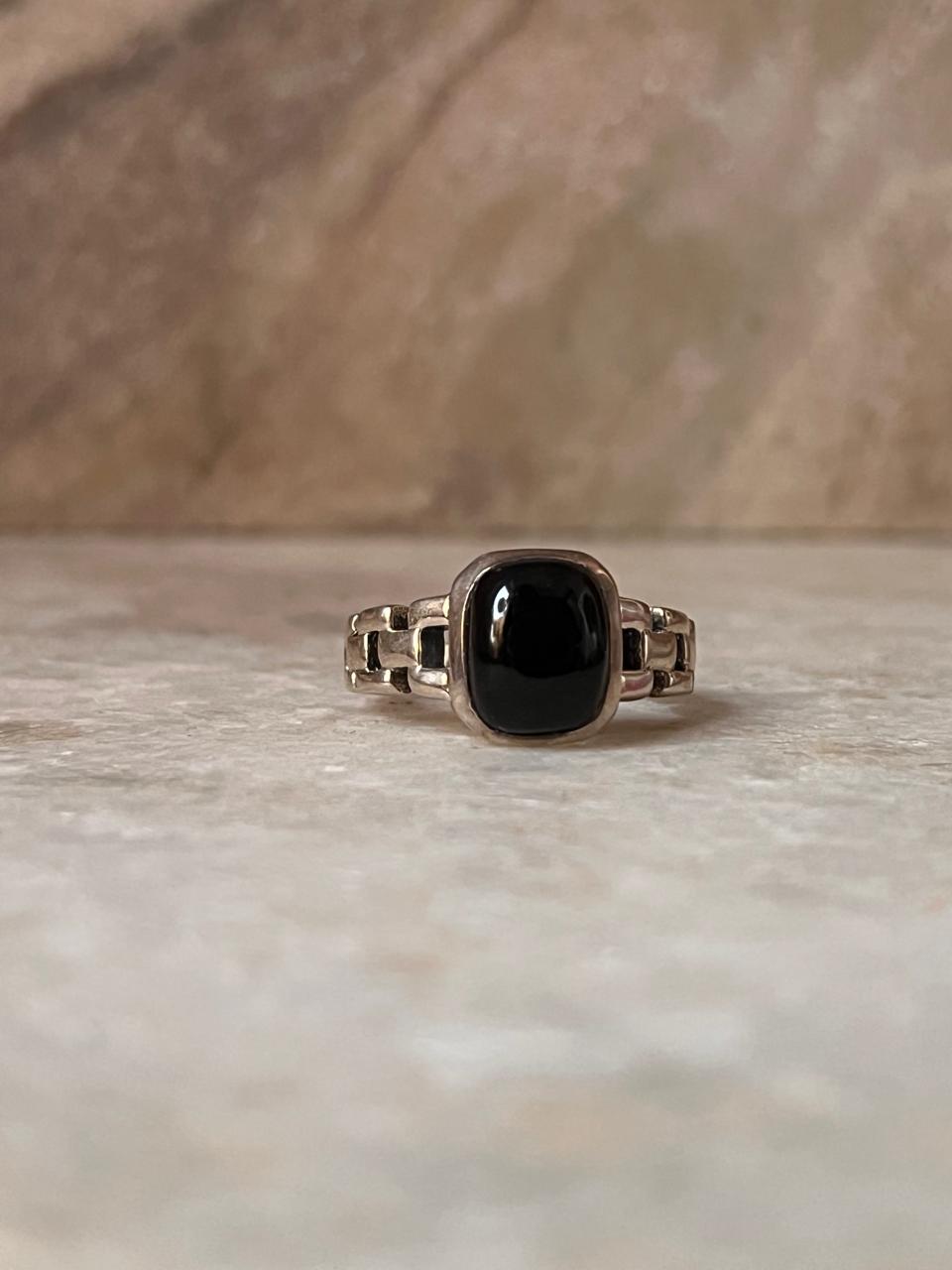 Black Onyx Cuban Link Band 925 Sterling Silver Ring