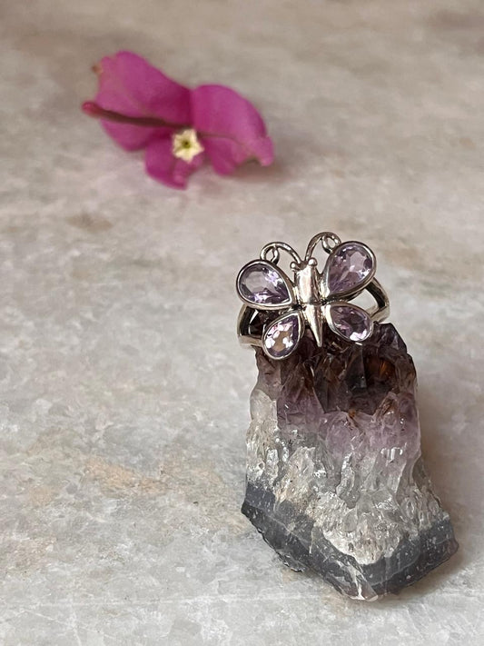 Amethyst Butterfly Statement 925 Sterling Silver Ring