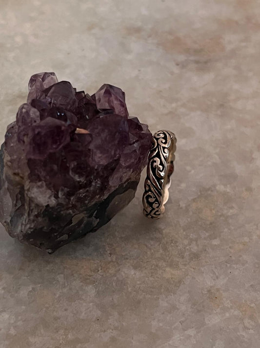 Medium Vintage Motif Band 925 Sterling Silver Ring