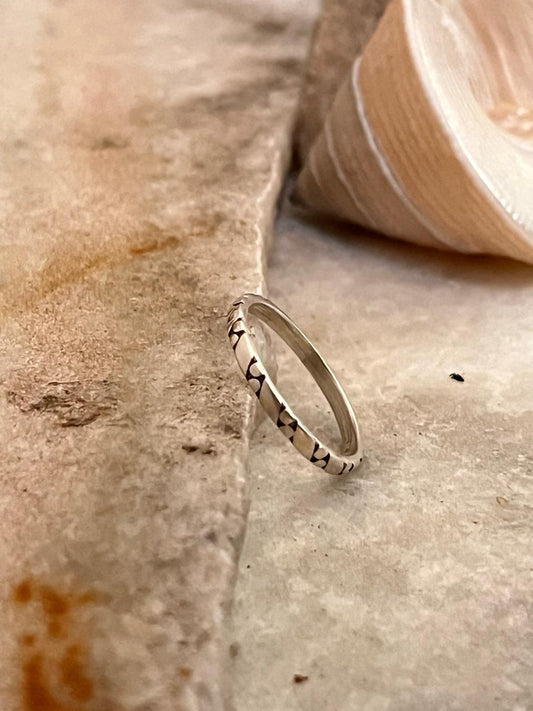 Line Dot Tribal Band Stackable 925 Sterling Silver Ring