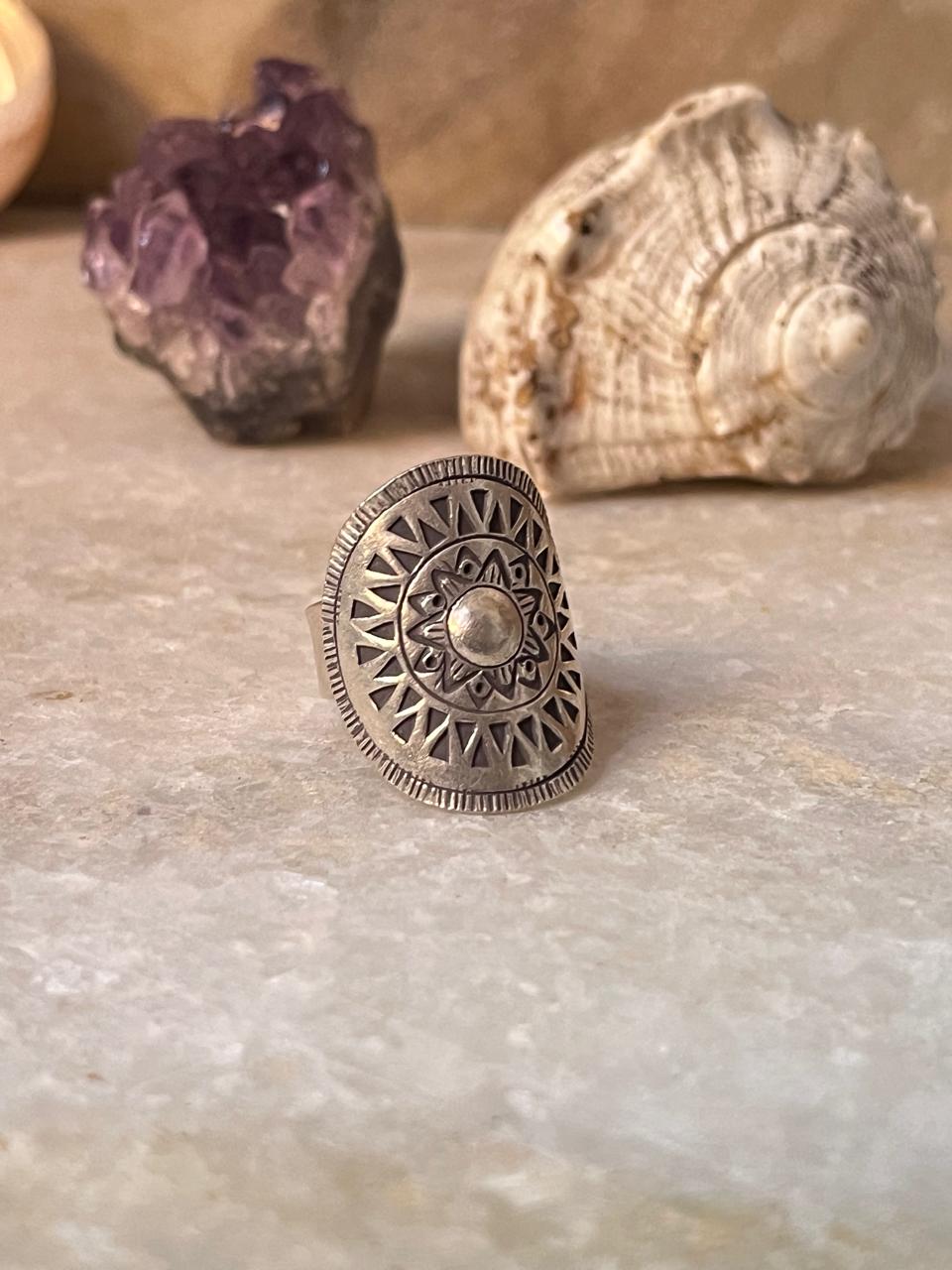 Sun Mandala Bohemian Handmade Statement Adjustable 925 Sterling Silver Ring