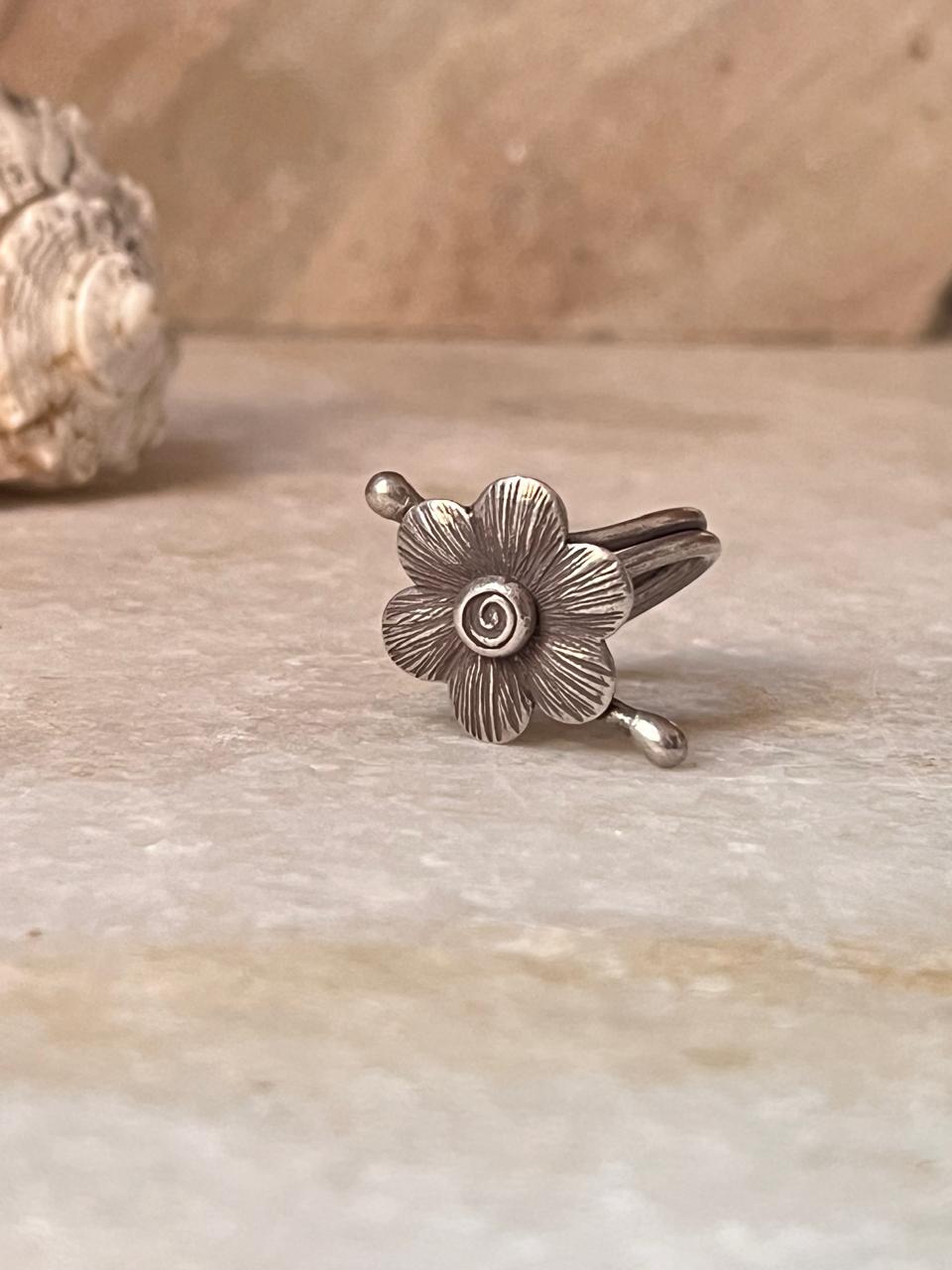 Antique Bohemian Flower Handcrafted Adjustable 925 Sterling Silver Ring
