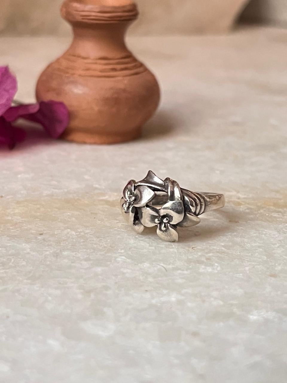 Flower Bouquet 925 Sterling Silver Ring - Tarakaya Silver