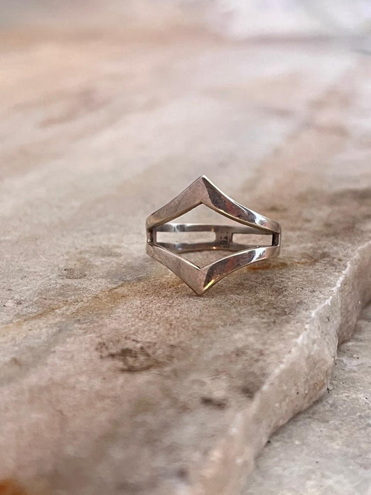 Double Chevron Inverted Stackable 925 Sterling Silver Ring - Tarakaya Silver