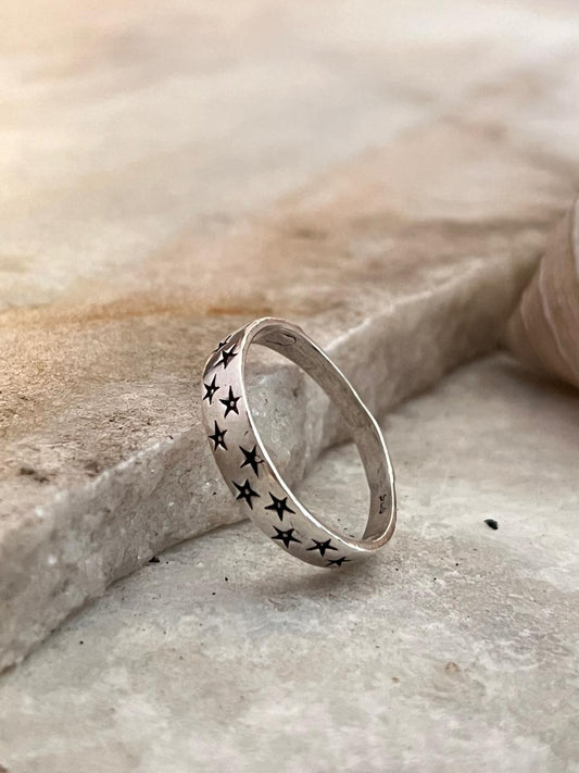 Star Engraved 925 Sterling Silver Ring