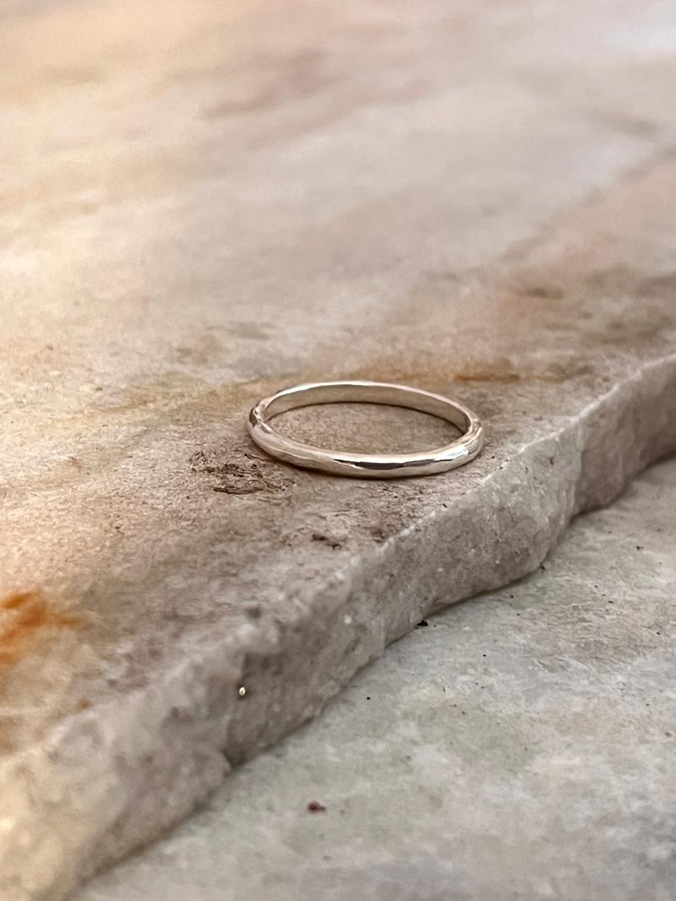 Random Hammered Sleek Stack Band 925 Sterling Silver Ring