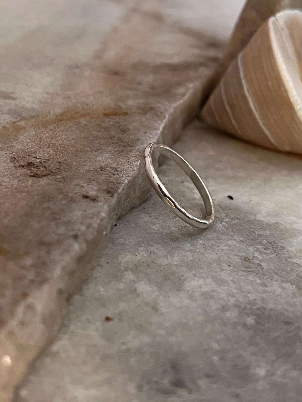 Random Hammered Sleek Stack Band 925 Sterling Silver Ring