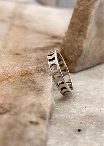 Moon phases band ring in 925 sterling silver  