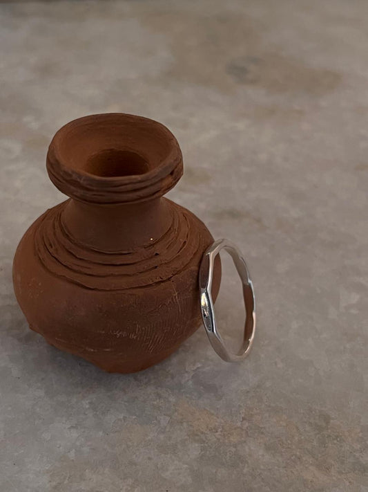 Handcrafted hammered band ring 925 sterling silver