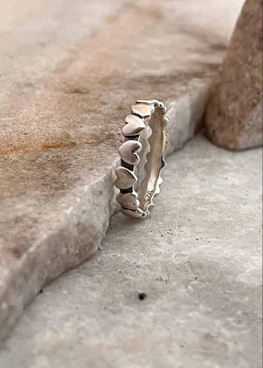 Handcrafted 925 sterling silver heart boho ring