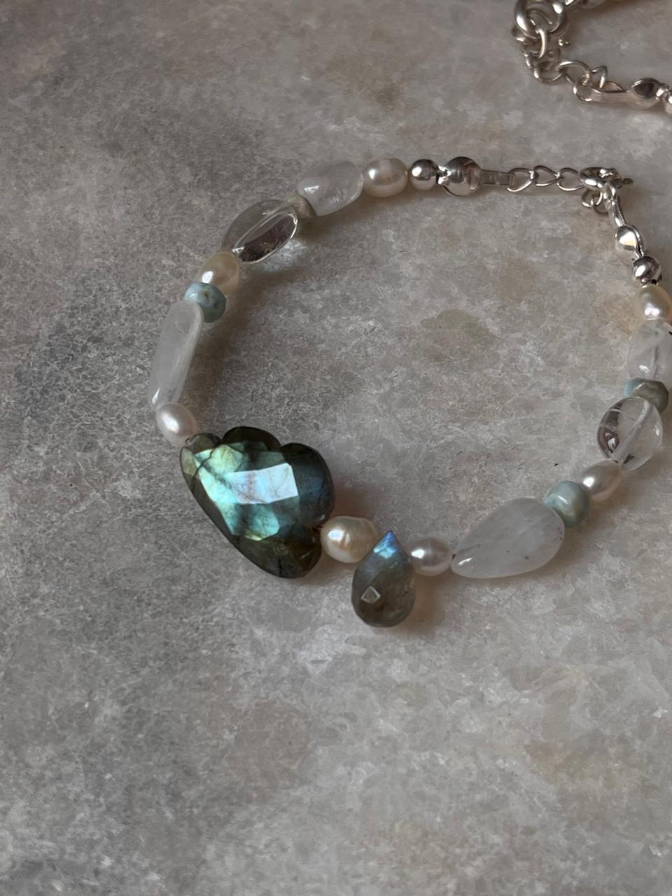 Stormy Labradorite SkyFall Handcrafted Natural Silver Bracelet