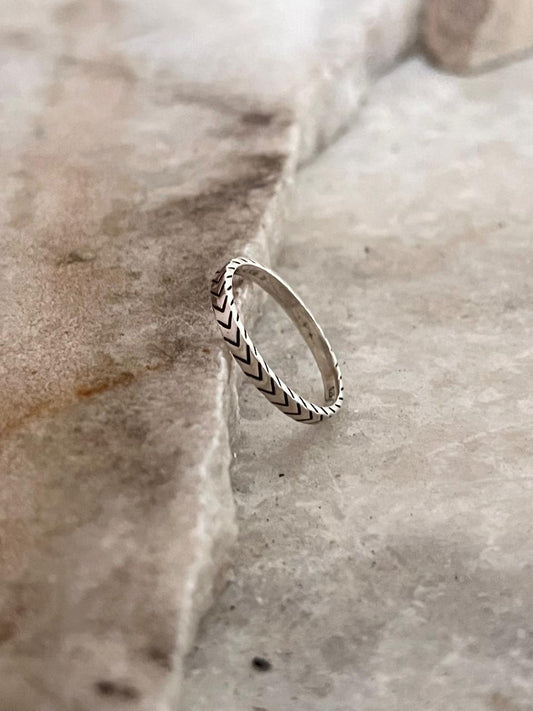 V Engraved Tribal Band 925 Sterling Silver Ring
