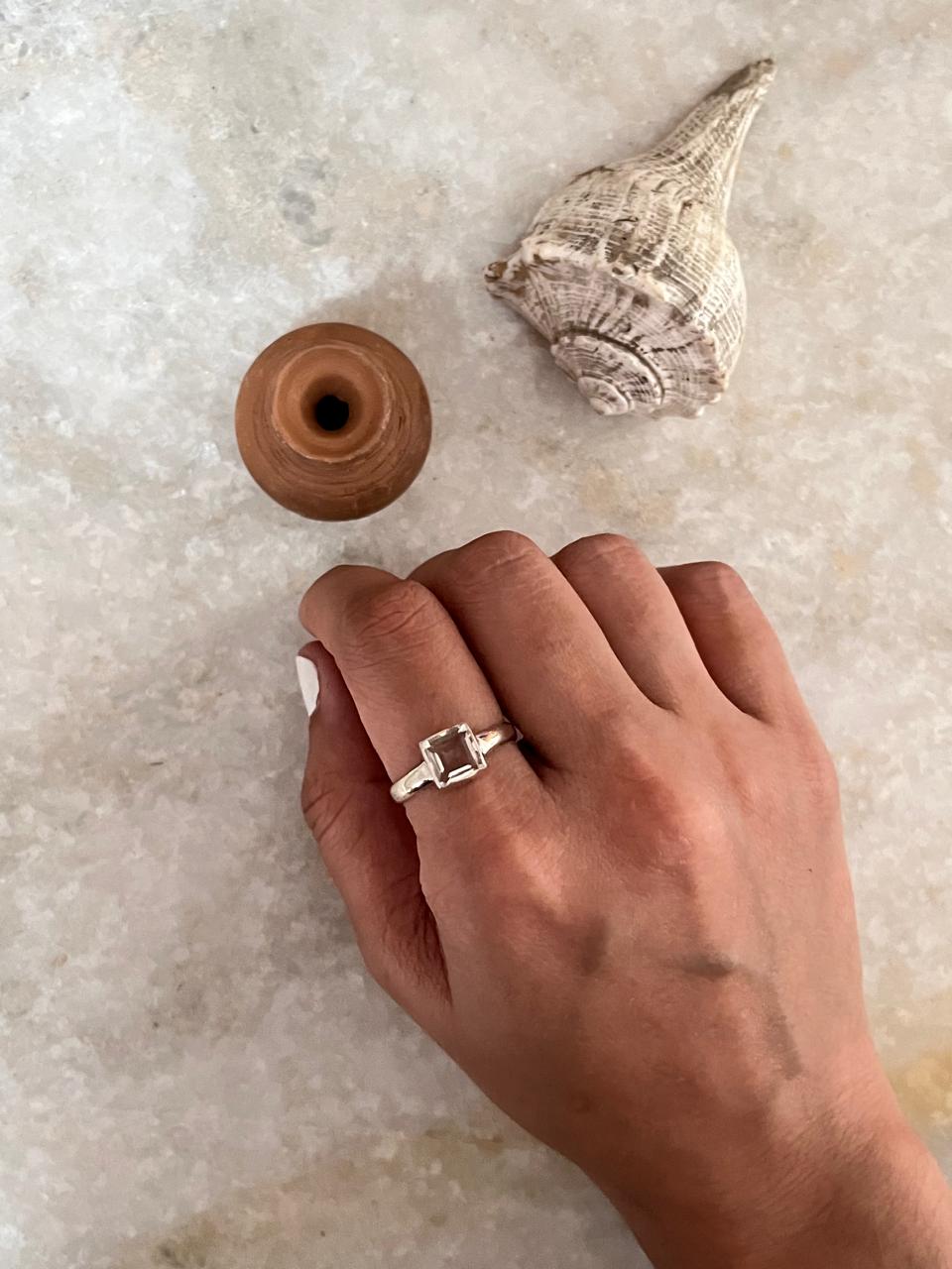 Clear Quartz /Sphatik Square Cut 925 Sterling Silver Ring