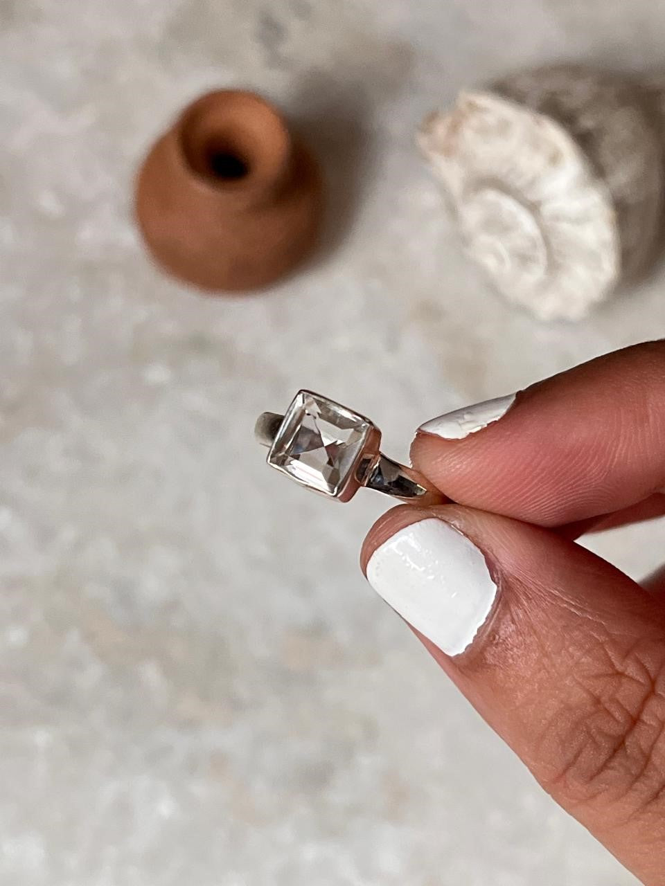 Clear Quartz /Sphatik Square Cut 925 Sterling Silver Ring