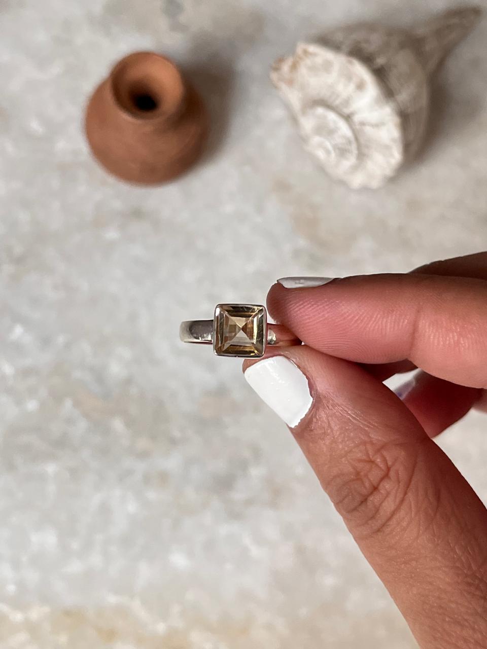 Citrine Square Cut Stone 925 Sterling Silver Ring