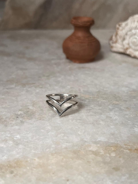 Double V Stackable 925 Sterling Silver Ring