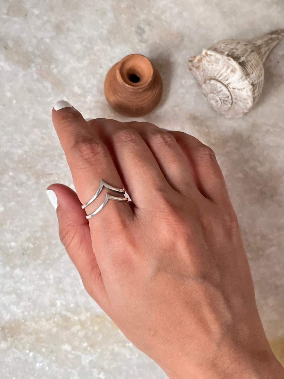 Double V Stackable 925 Sterling Silver Ring