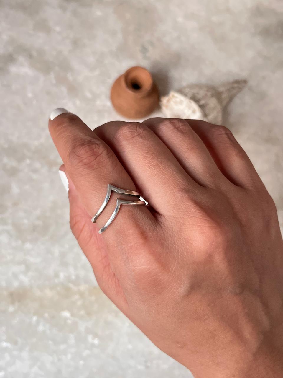 Double V Stackable 925 Sterling Silver Ring