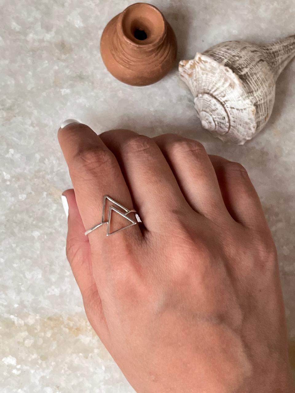 Double Triangle 925 Sterling Silver Ring