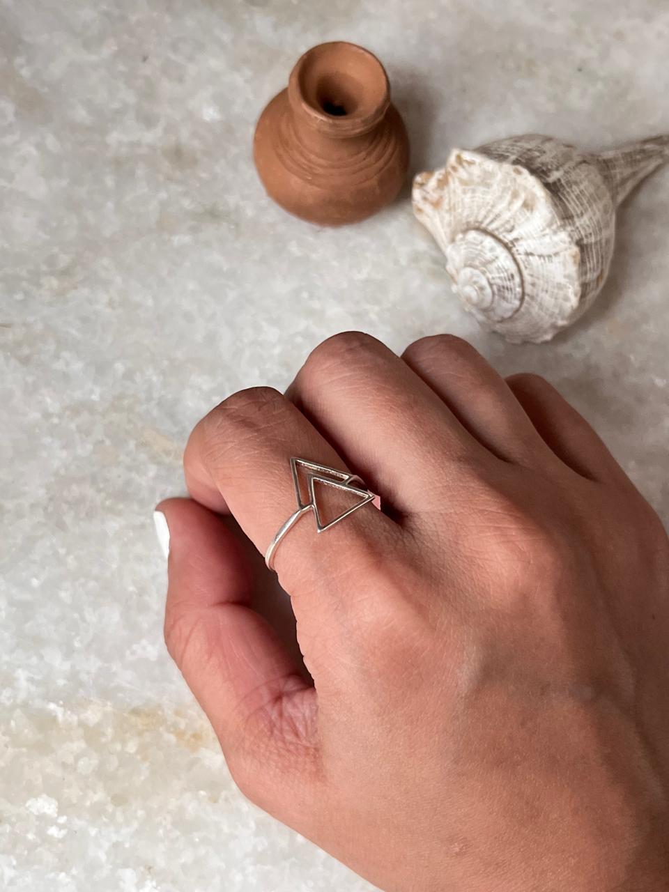 Double Triangle 925 Sterling Silver Ring