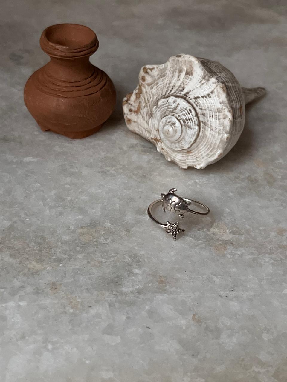 Adjustable Tortoise Starfish 925 Sterling Silver Ring