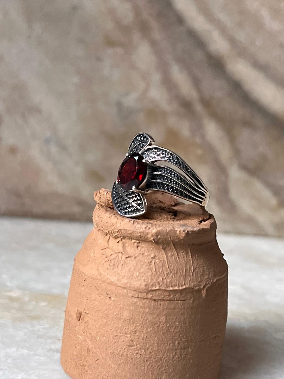 Garnet Leaf Wrap 925 Sterling Silver Ring
