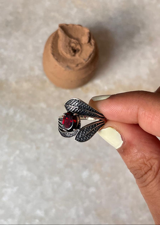 botanical leaf wrap garnet ring 925 sterling silver  