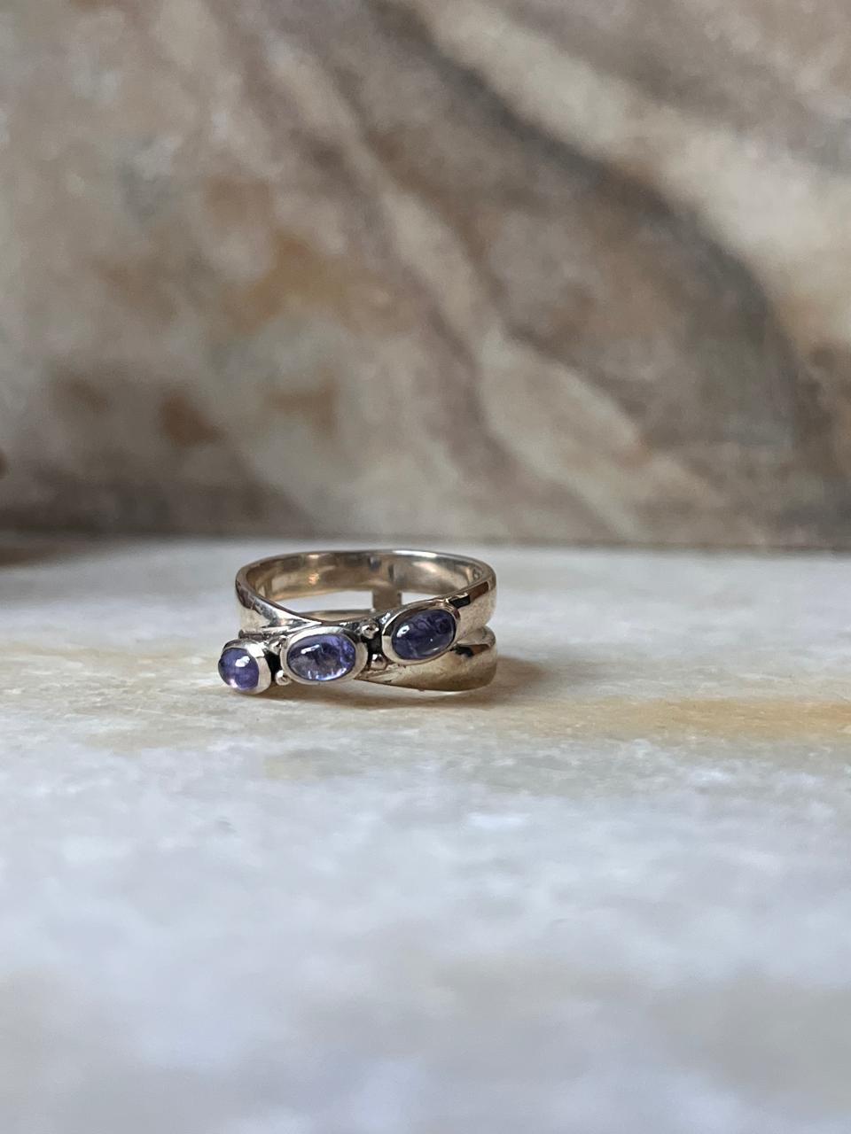 Tanzanite Cross Band 925 Sterling Silver Ring