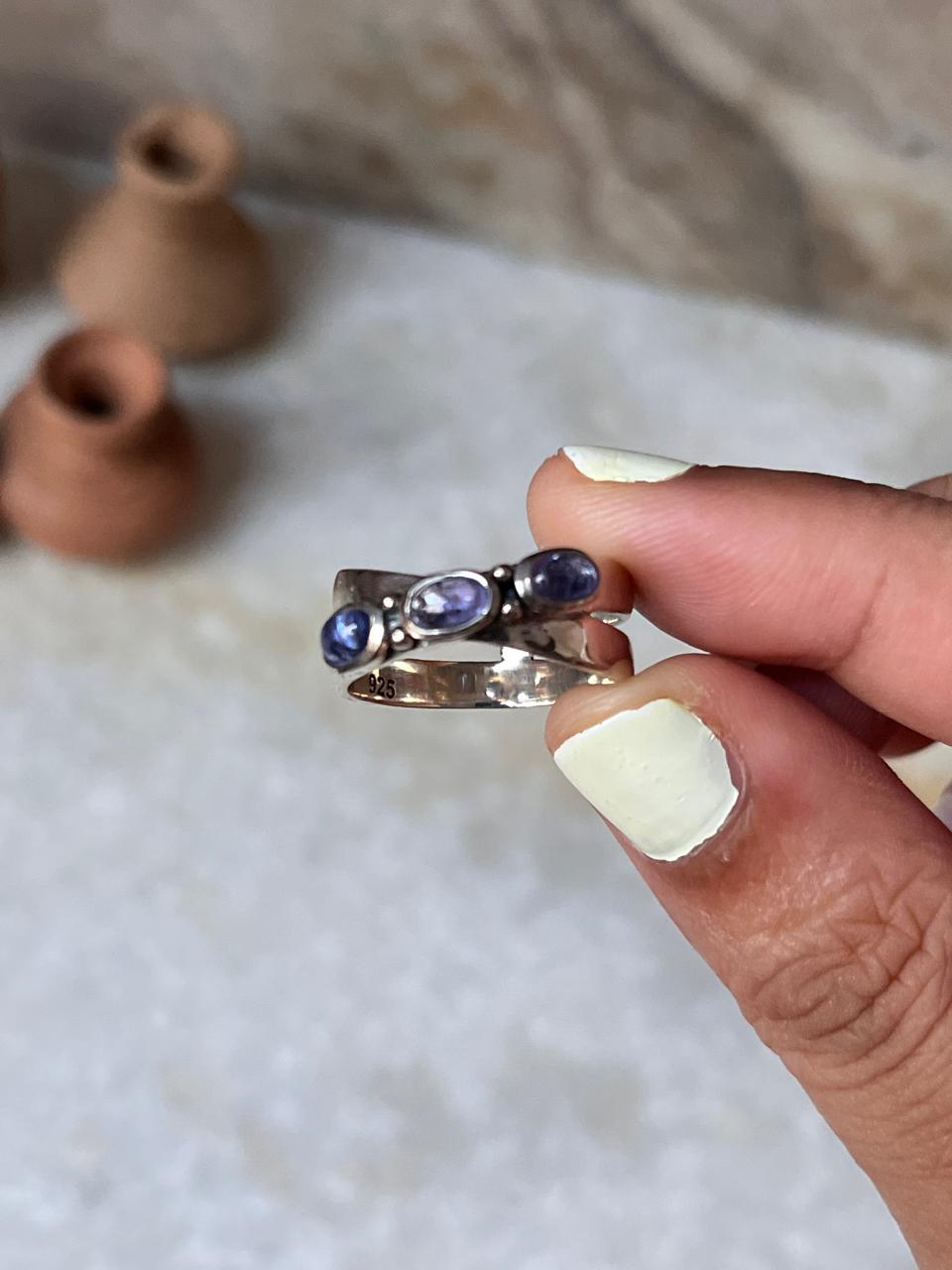 Tanzanite Cross Band 925 Sterling Silver Ring