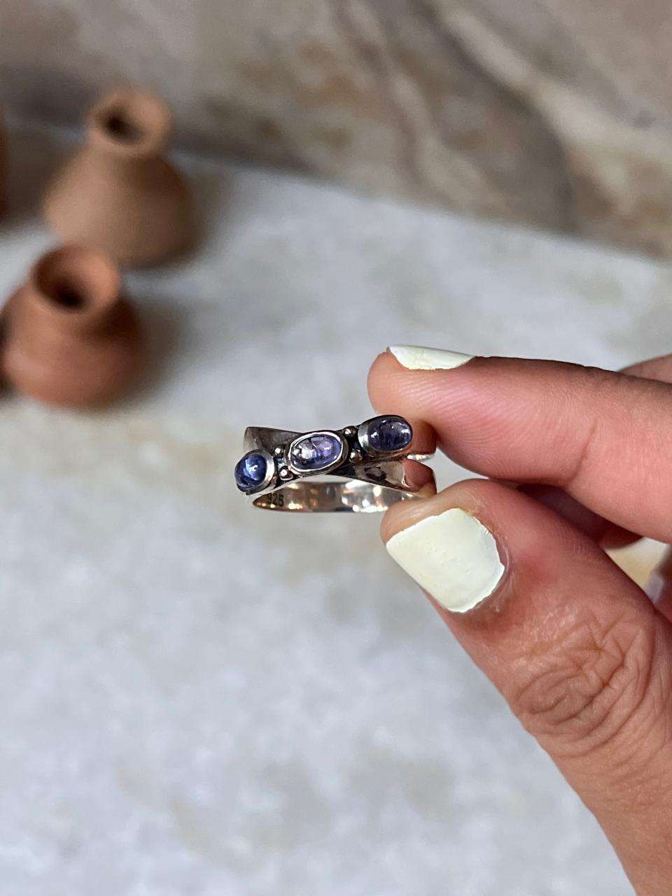 Tanzanite Cross Band 925 Sterling Silver Ring