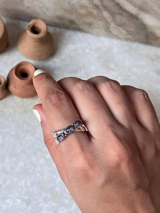 Tanzanite Cross Band 925 Sterling Silver Ring