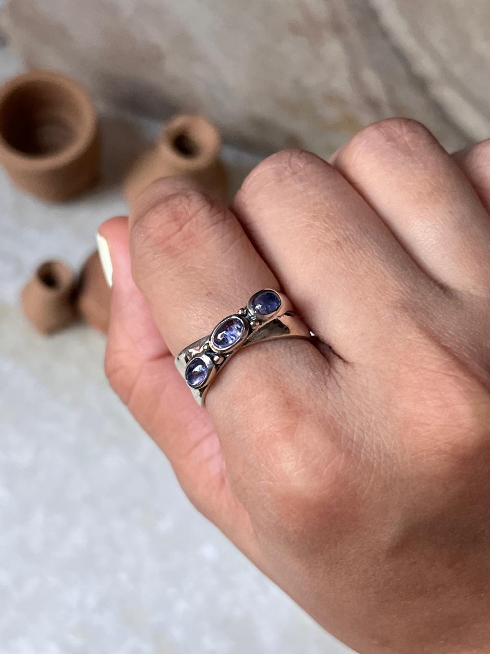 Tanzanite Cross Band 925 Sterling Silver Ring