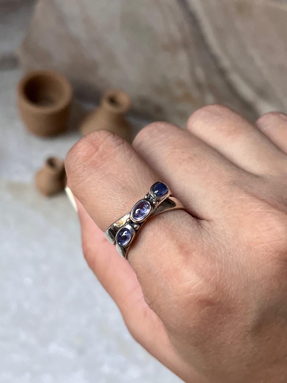 Tanzanite Cross Band 925 Sterling Silver Ring
