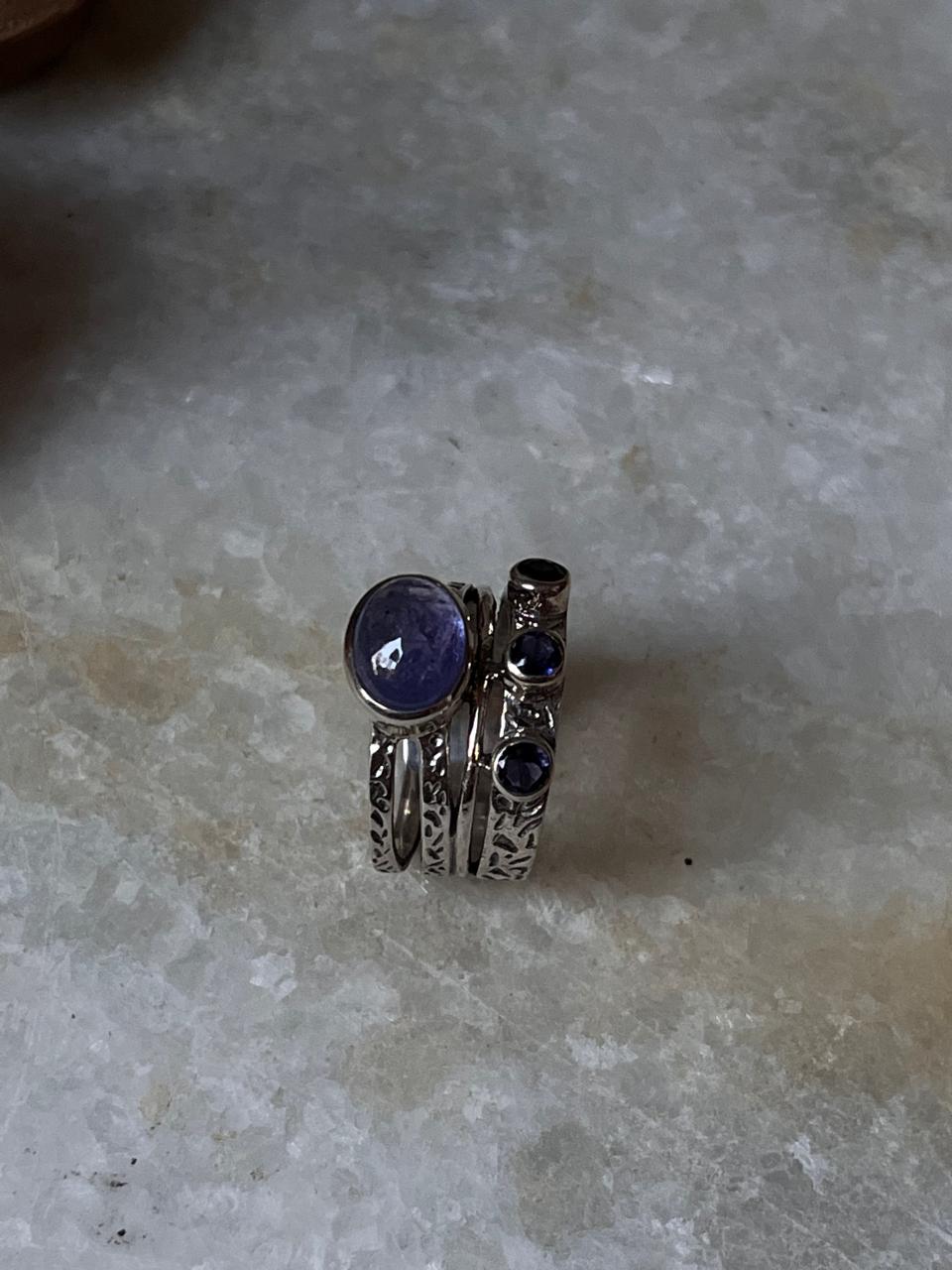 Tanzanite Rustic Stone Statement 925 Sterling Silver Ring