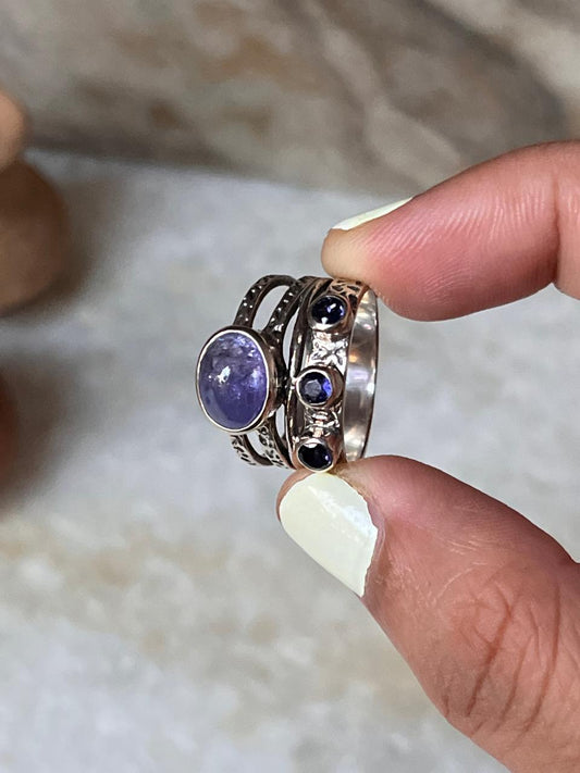 Tanzanite Rustic Stone Statement 925 Sterling Silver Ring