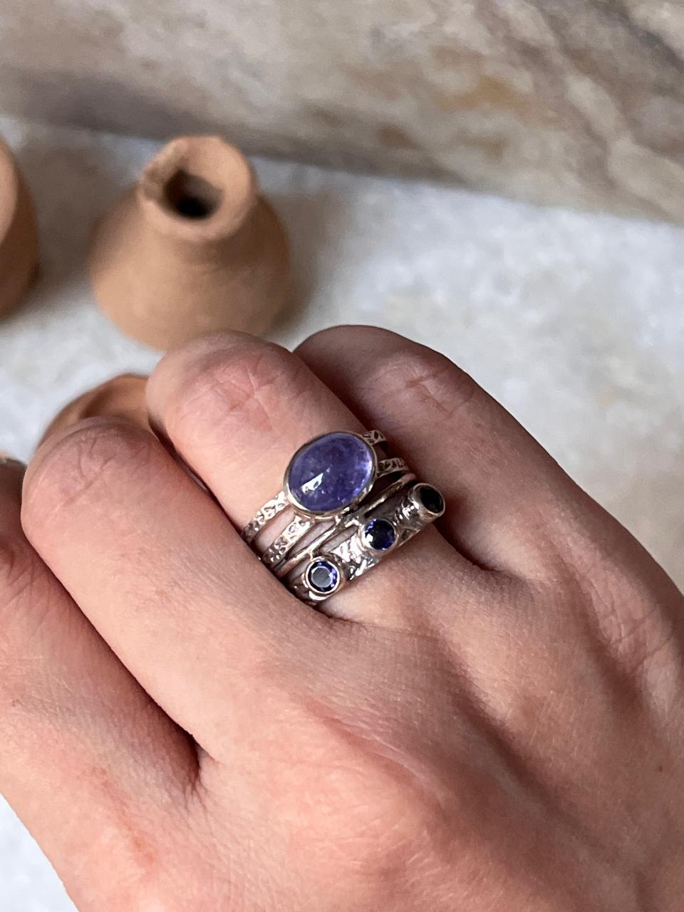 Tanzanite Rustic Stone Statement 925 Sterling Silver Ring