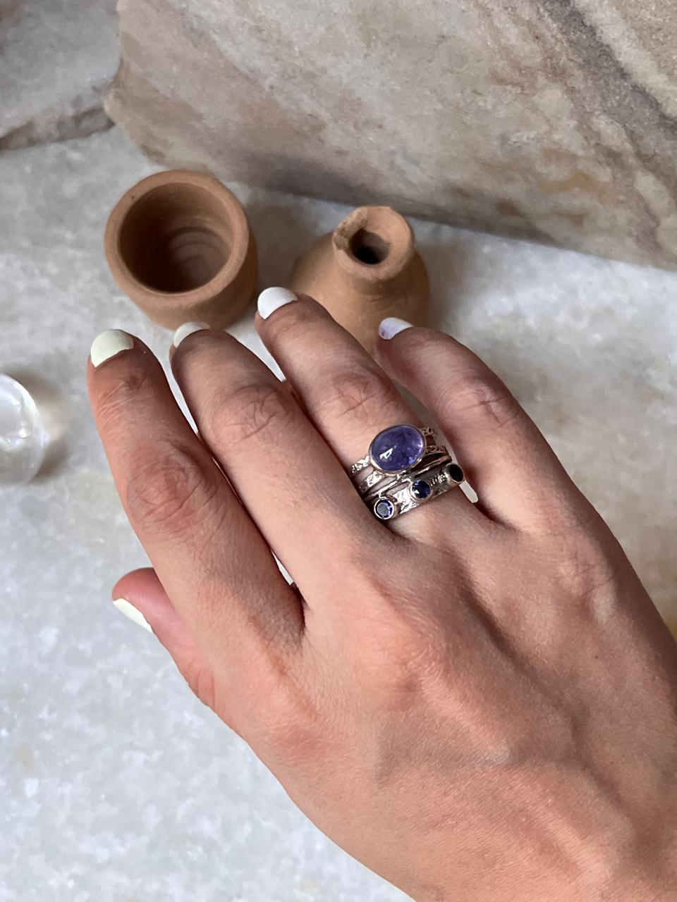 Tanzanite Rustic Stone Statement 925 Sterling Silver Ring