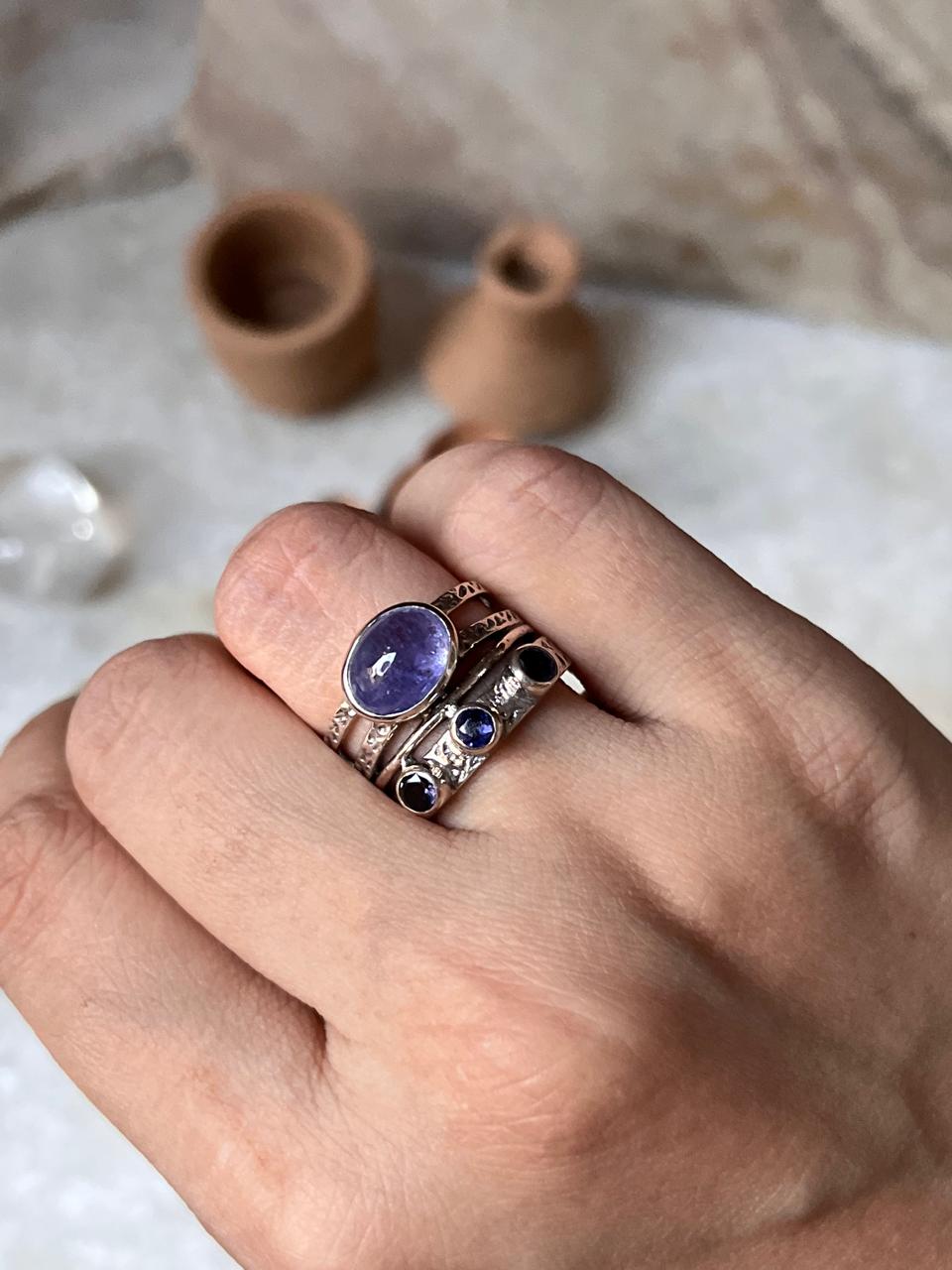 Tanzanite Rustic Stone Statement 925 Sterling Silver Ring