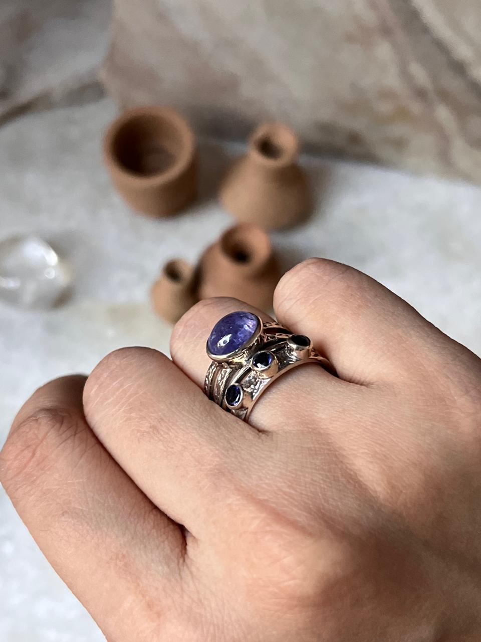 Tanzanite Rustic Stone Statement 925 Sterling Silver Ring
