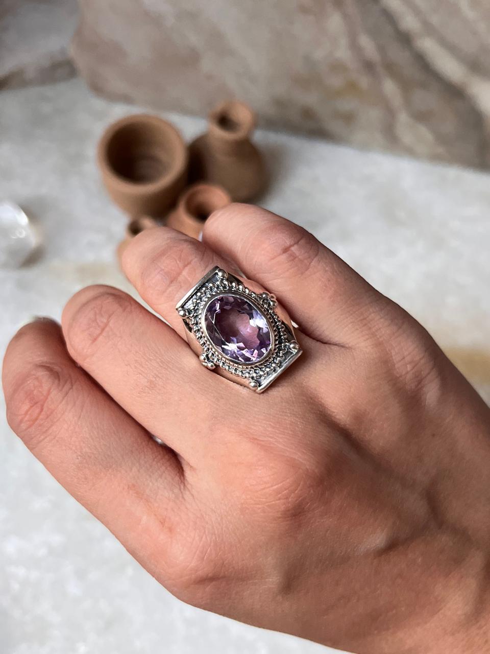Amethyst Boho Statement 925 Sterling Silver Ring