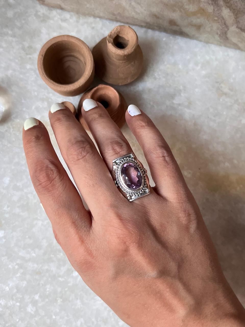 Amethyst Boho Statement 925 Sterling Silver Ring