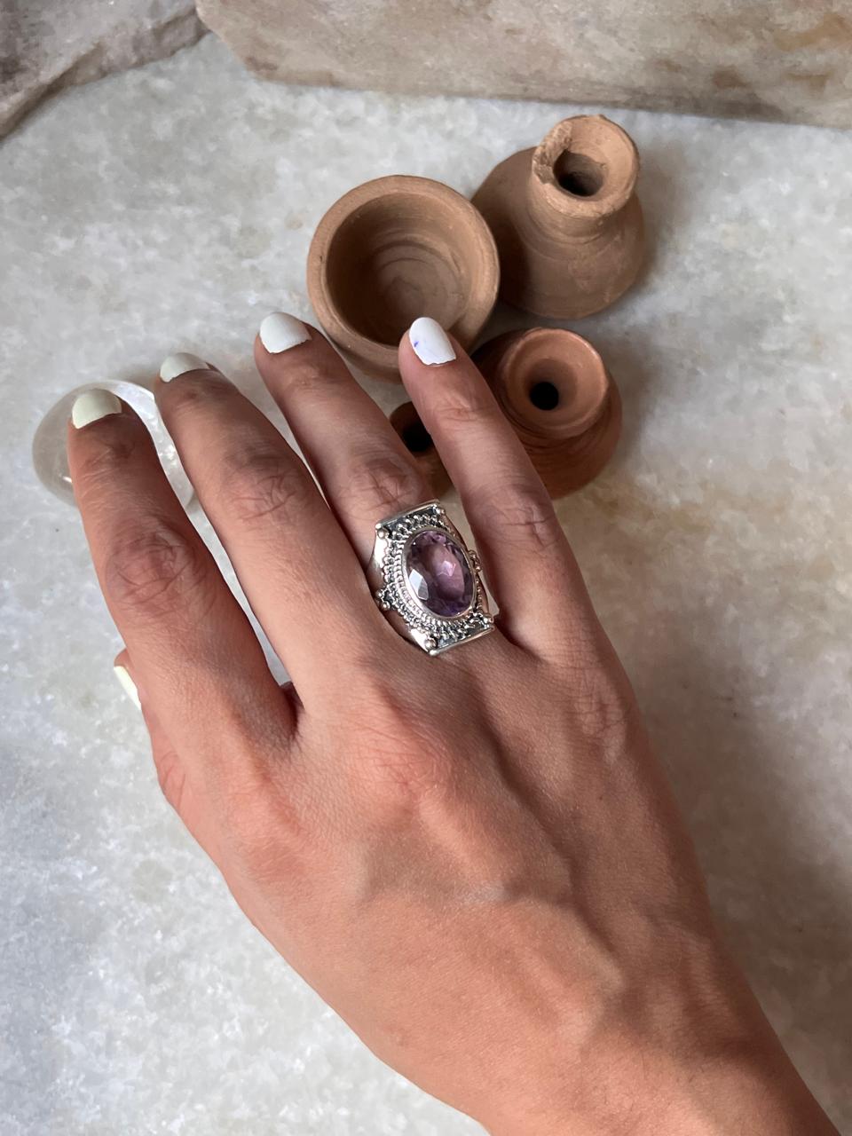 Amethyst Boho Statement 925 Sterling Silver Ring
