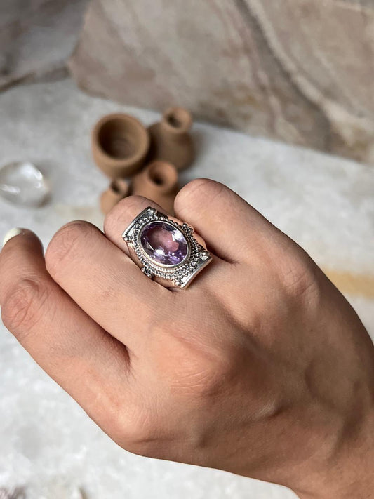 Amethyst Boho Statement 925 Sterling Silver Ring