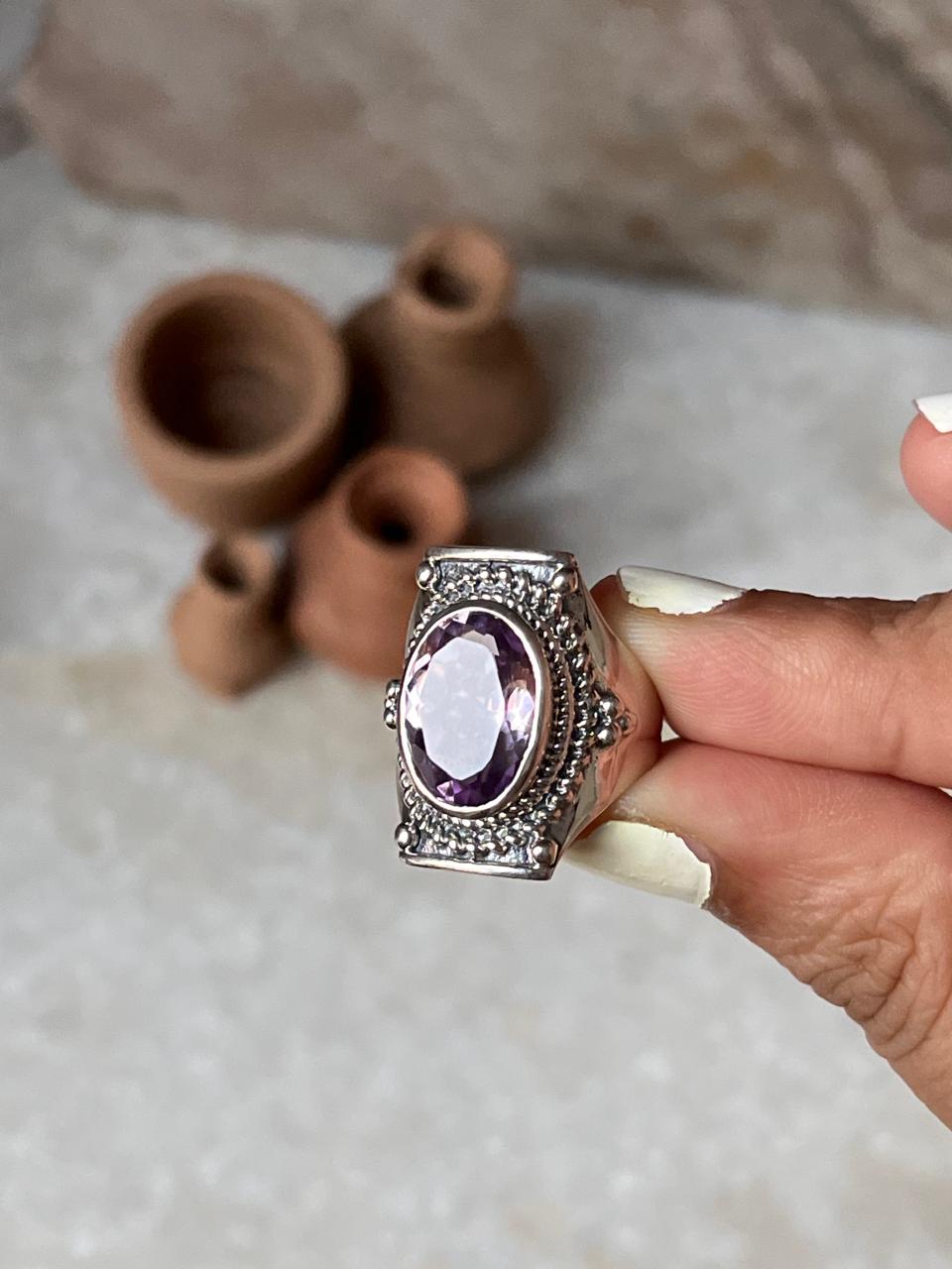 Amethyst Boho Statement 925 Sterling Silver Ring