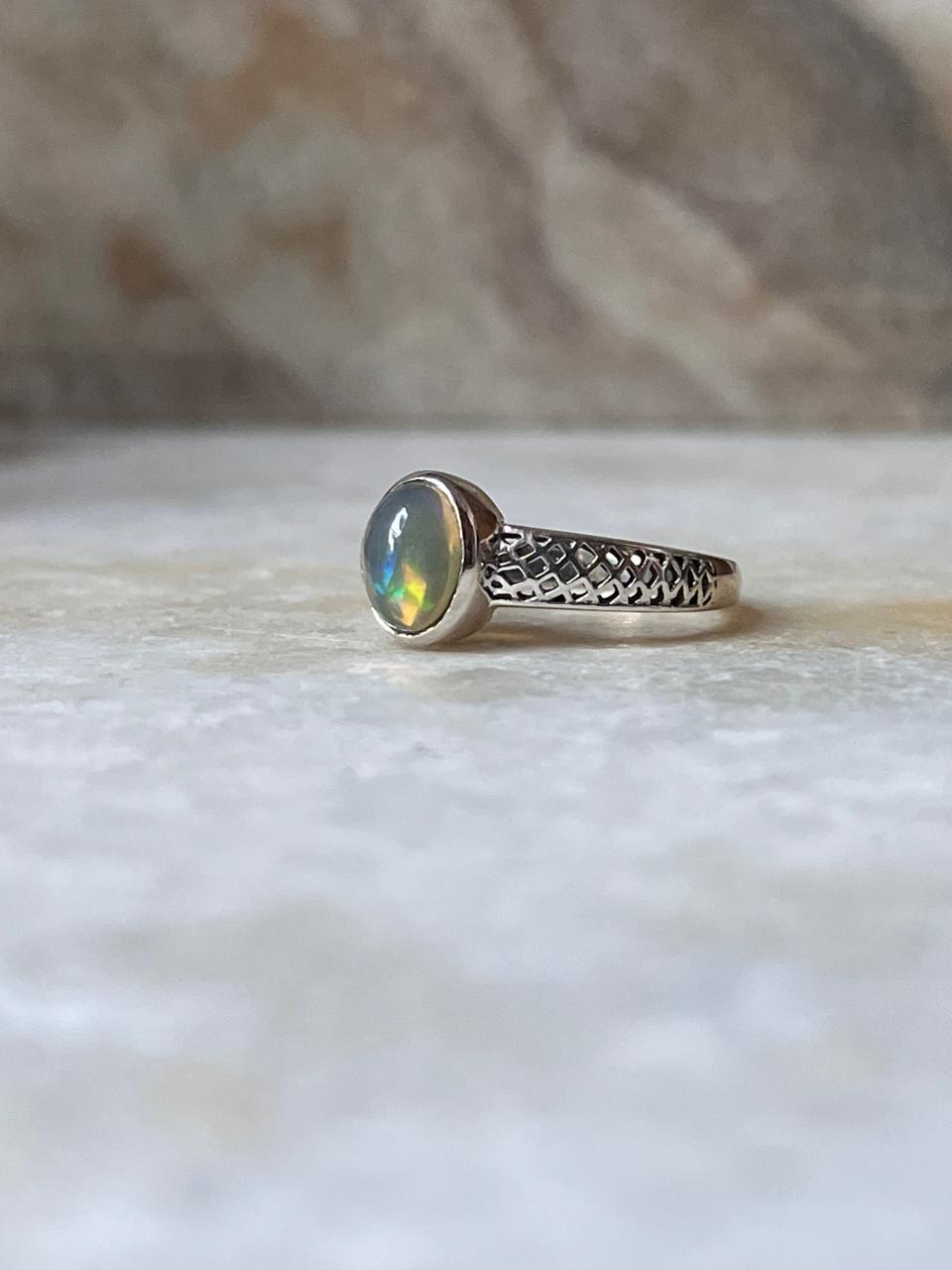 Patterned Band Opal 925 Sterling Silver Ring