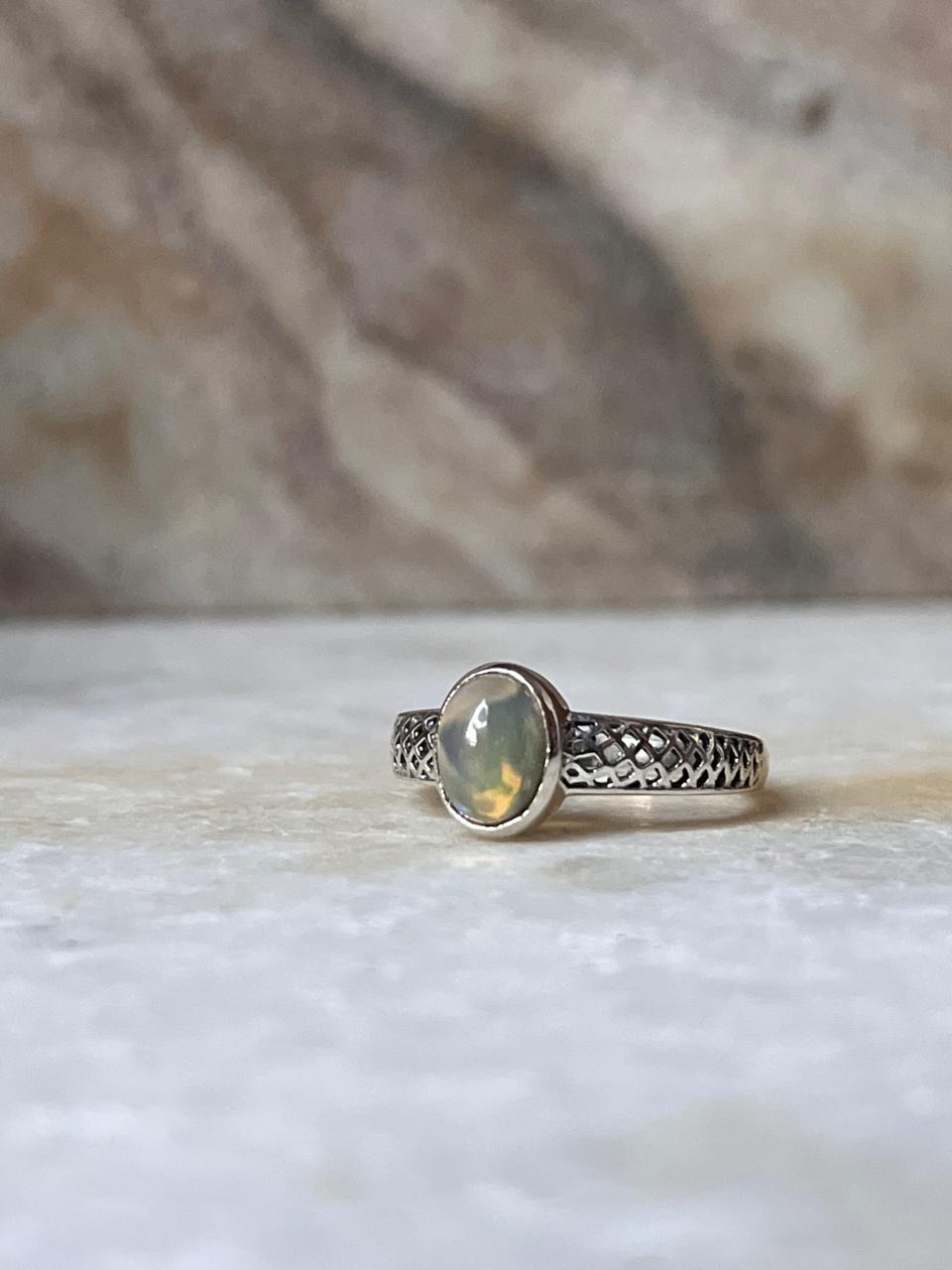 Patterned Band Opal 925 Sterling Silver Ring