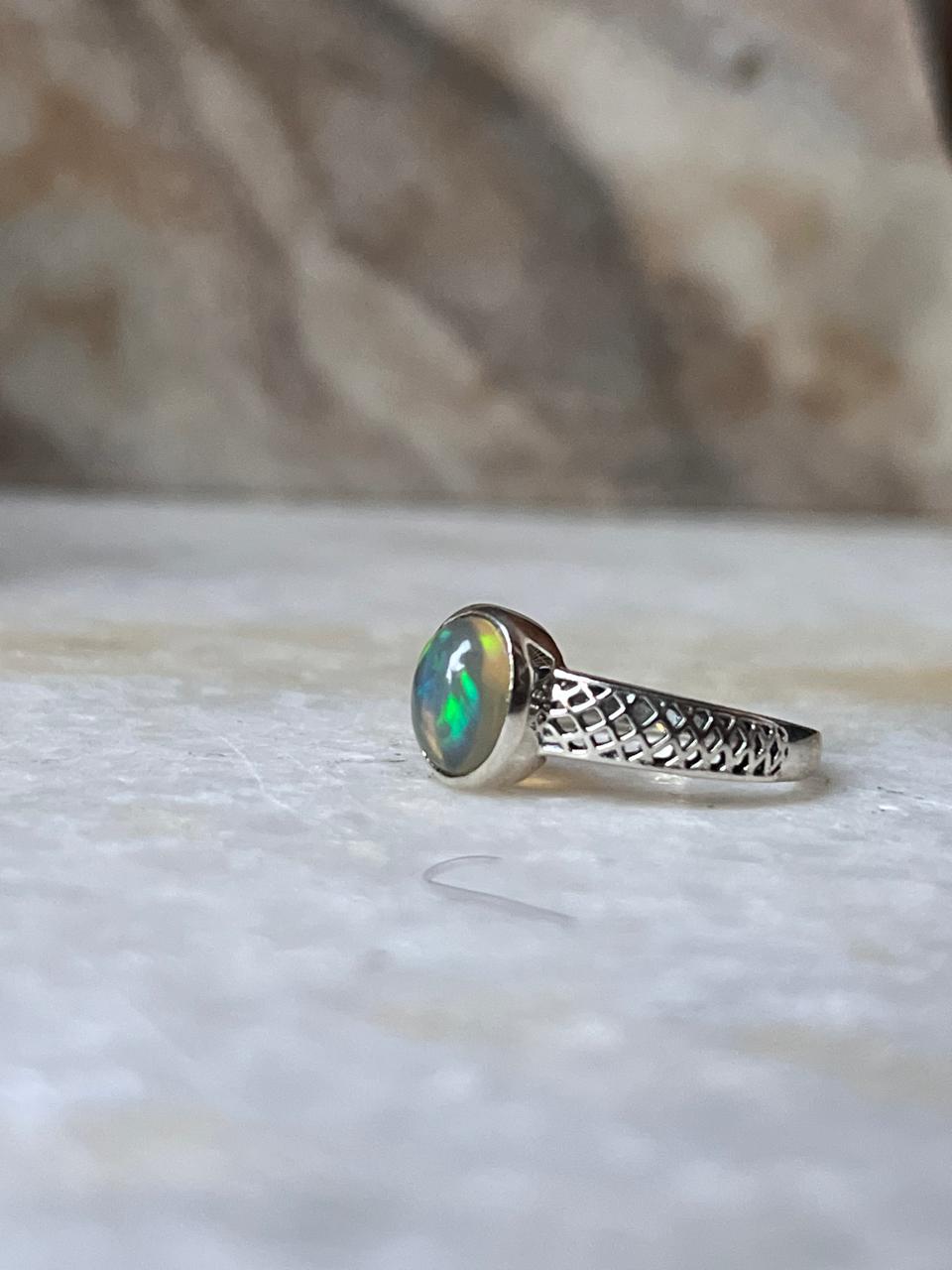 Patterned Band Opal 925 Sterling Silver Ring