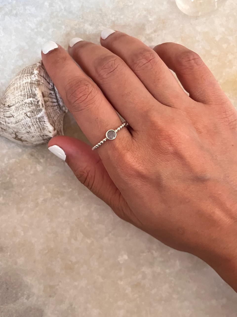 Full Dot Band Labradorite 925 Sterling Silver Ring